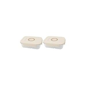 GIO'STYLE GioStyle Conteneur 2 compartiments sous vide pour aliments | Verre | 0,6L | Rectangulaire | Dur&eacute;e de la nourriture prolong&eacute;e | Date sur le couvercle | Ligne Perle (Lot de 2)