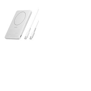 Belkin BoostCharge Batterie Externe Magn&eacute;tique 5000mAh, Chargeur Portable Fin Avec Anneau Magn&eacute;tique Et Port USB-C, Power Bank pour iPhone, Galaxy, Pixelsnap, iPad, Tablette, C&acirc;ble USB-C Inclus, Blanc