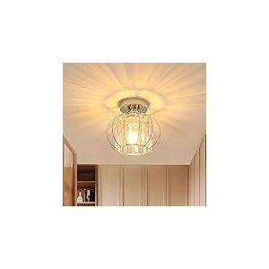 Goeco Plafonnier Cristal, &Oslash; 19 cm Luminaire Lustre Vintage Douille E27, Plafonnier Industriel avec Abat-jour en Cage M&eacute;tal pour Entr&eacute;e Couloir Chambre Salon, Chrome, Ampoules non incluses