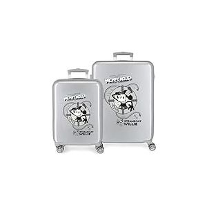 Ensemble valise Disney 100 Mickey Steamboad Gris 55/70 cm ABS rigide Serrure TSA int&eacute;gr&eacute;e 119L 6 kgs 4 roues doubles bagage &agrave; main