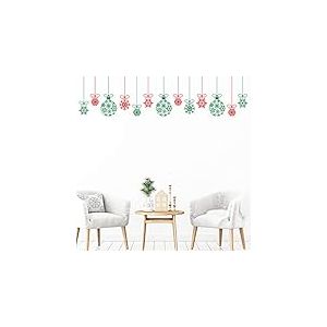 Ambiance Sticker No&euml;l Merry Christmas Autocollants Stickers Adh&eacute;sifs No&euml;l D&eacute;coration F&ecirc;tes pour Chambre et Salon Guirlande Boule de No&euml;l Rouge et Vert - H60 x L60 cm