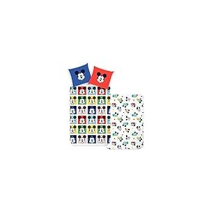 Disney Home Mickey Parure de lit réversible pour Enfant 135 x 200 cm – Taie d'oreiller 80 x 80 cm – 100% Coton renforcé Super Doux – Parure de lit 2 pièces Mickey – Douce et agréable sur la Peau