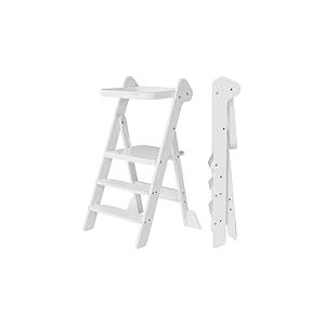 COSYLAND Tour d&rsquo;Observation Montessori Enfant Pliable &ndash; If Design Award, Tour d&rsquo;Apprentissage en Bois R&eacute;glable en Hauteur d&egrave;s 1 an avec Filet de S&eacute;curit&eacute;, Kitchen Helper B&eacute;b&eacute; &ndash; Blanc