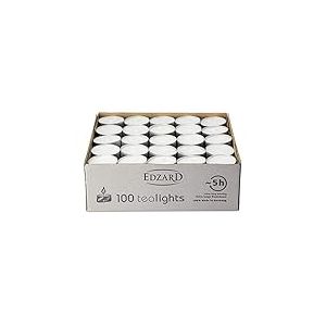EDZARD Lot de 100 Bougies Chauffe-Plat, Blanc, sans Parfum, Coque en t&ocirc;le