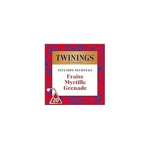 Twinings - Infusion Ayurveda Fraise, Myrtille, Grenade - 20 Sachets - Fruité et Gourmand - à Déguster Chaud ou Froid