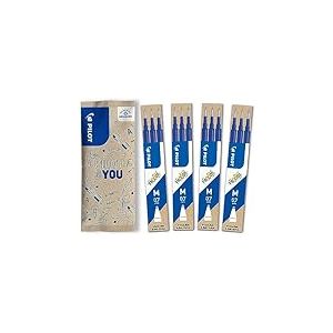 PILOT - Lot de 4 Étuis de 3 Recharges FriXion - Recharges pour Stylos Éffaçables- Compatibles FriXion Ball et FriXion Ball Clicker - Bleu - Pointe Moyenne (12 Recharges)