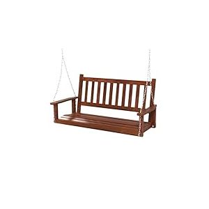 FANTASK Banc Suspendu 2 Places en Bois Massif - Balancelle d'extérieur à Suspendre - Charge maximale : 230 kg - pour terrasse, Jardin, Cour et Marron - 136 x 67 x 63 cm
