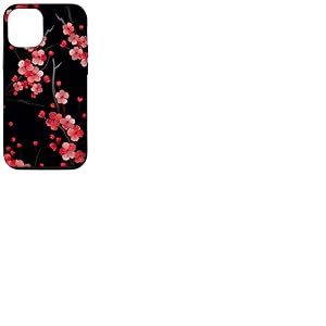 Coque pour iPhone 12/12 Pro Fleur de cerisier rouge japonaise Sakura fleur fond noir