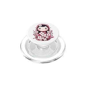 Poupée Kokeshi Mignonne avec Fleurs de Cerisier I Kokeshi PopSockets PopGrip pour MagSafe