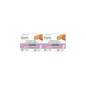 Naty Prot&egrave;ge-slips Normal | Voile sup&eacute;rieur 100% en coton bio certifi&eacute;| S&ucirc;rs pour la peau | Sans parfum, 0% plastique conventionnel| Confortables & respirants | 32 prot&egrave;ge-slips (Lot de 2)