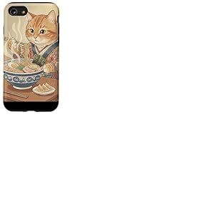 Chat Vintage en Kimono Mangeant des Ramen Japonais Japonais Japonais Coque pour iPhone SE (2020) / 7/8