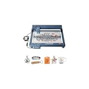Longer Laser B1 20W - Graveur laser avec assistance d'air automatique, id&eacute;al pour travaux de bricolage sur bois, m&eacute;tal, papier, acrylique, verre et cuir, plan de travail 450 &times; 440 mm