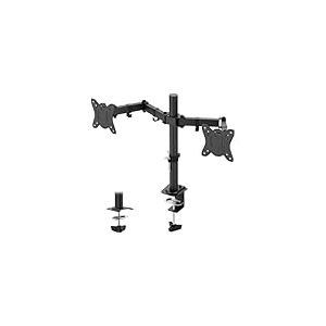 GRIFEMA Support Double Ecran PC pour Moniteurs de 13 à 27 Pouces, Bras Ecran PC, Réglable en Hauteur, Inclinaison de ± 90°, Rotation de 360°, Poids Max 10KG, VESA 75/100 MM, GB2001A-2, Noir