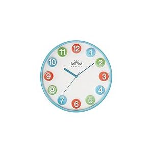 MPM Quality Horloge Murale colorée pour Enfants en Plastique Bleu/coloré Grand Chiffres 3D colorés Mouvement à Quartz Balayage pour Jeu Intact, ∅ 304 mm