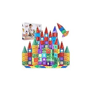 Playmags Ensemble De 100 Blocs Magnétiques 3D pour Enfants - Jouets À Aimant Puissant STEM - Construction Magnétiques - Tuiles Magnétiques Colorées Et Durables Et Livre D'idées