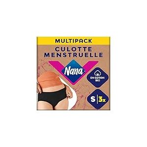 Nana Culotte Menstruelle Lavable Coton Bio - Flux Abondant - Noir - Coupe Hipster - S x3