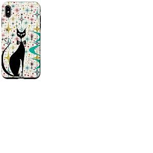 Style rétro Atomic Era Mid Century Kitty Star Fond Coque pour iPhone XS Max