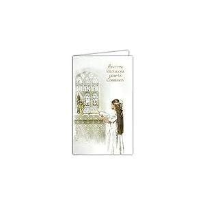 19-635 Carte COMMUNION FILLE Sincères Félicitations église Chrétienne Catholique Bible Bougie Ostie Coupe avec Enveloppe Format 12x19,5cm Papier écolabel FSC Gestion Durable Forêts Fabriqué en Europe