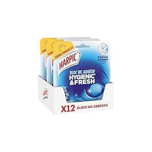 Harpic Hygienic & Fresh - Bloc WC adhésif sans cage - 24 semaines de fraîcheur- Brise marine x12