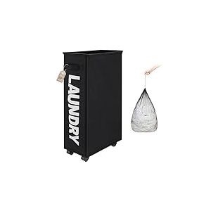 TOTANKI Grand panier à linge roulant sur roues, panier à linge pliable avec poignée, trieur et organisateur de linge pliable, grand panier de rangement (Noir, Pro 29")