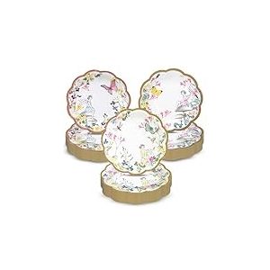 Talking Tables 60 x Assiettes en Papier Fée 3 Designs Floraux et Papillons Assiettes Fête Filles Baby Shower Garden Party Tea Party Vintage Anniversaire 17,8 cm