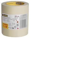 Scotch Ruban de Masquage Classique, Pack Promo de 3 Rouleaux, 36 mm x 50 m, Beige - Pour Peinture et Décoration Intérieure, 70% PEFC