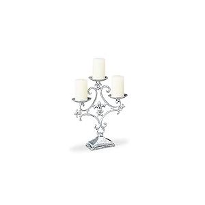 Relaxdays Chandelier, 3 Branches, Porte Grosses Bougies, Vintage, en Fonte de Fer,HlP 28,5x23x7,5cm, argenté