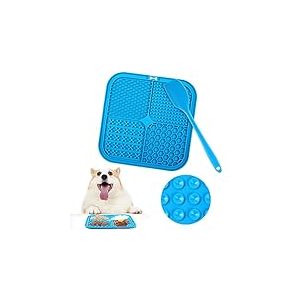 Romon Tapis de L&egrave;che Chien, 20x20cm Tapis L&eacute;cher pour Chien avec Spatule Silicone, sans BPA Tapis de Lechage pour Chat avec Ventouse pour Bain, Entra&icirc;nement, Toilettage (Bleu)