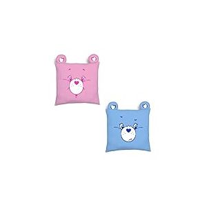 Coussin carr&eacute; Officiel Care Bears avec Design des Visages, mettant en Vedette Cheer Bear et Grumpy Bear | Super Doux, r&eacute;versible 2 Faces | Parfait pour Toute Chambre, canap&eacute; ou lit | 35 x 35 cm