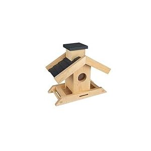 Windhager mangeoire pour Oiseaux Finca - en Bois de pin, Volume de Remplissage 1,25 L - mangeoire Oiseaux Exterieur, cabane Oiseaux, Station d'alimentation pour Oiseaux, Aire de nourrissage