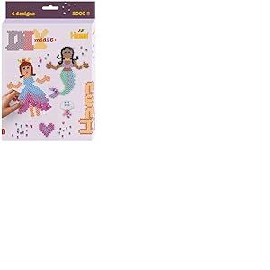 HAMA - coffret suspendu princesse et sirène | env. 2000 perles à repasser | 1 plaque princesse n°258, 1 gemme Hama | fiche design couleur, instructions et papier à repasser