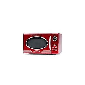 Nostalgia Four &agrave; Micro-Ondes de Comptoir R&eacute;tro - Grand 800 Watts - 25,4 L - 12 R&eacute;glages de Cuisson Pr&eacute;r&eacute;gl&eacute;s - Horloge Num&eacute;rique - Appareils de Cuisine - Rouge
