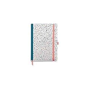 Miquelrius - Agenda annuel 2024, jour page, taille plus 155 x 213 mm (similaire A5), couverture rigide, reliure cousue, fermeture avec caoutchouc, espagnol, anglais et portugais, terrazo avec stamping