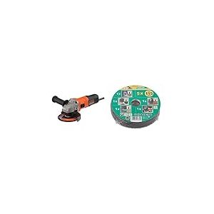 BLACK+DECKER BEG010-QS Meuleuse d'angle filaire - Livrée avec poignée latérale 710W & wolfcraft 1663000 Kit découverte de 5 Disques pour meuleuses ø 115 mm vert