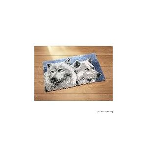Vervaco Kit Tapis Point Noué Á Faire TÊTES DE LOUPS Broderie Debutant DIY Latch Hook Kit Complet Decoration Maison Manuelle Loisir Créatif ca. 70 x 45 cm Embroidery