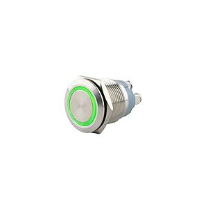 SeKi Bouton poussoir en acier inoxydable - Diam&egrave;tre : 19 mm - Forme de t&ecirc;te plate - Anneau LED color&eacute; &eacute;clair&eacute; - Raccord &agrave; vis vert - Bouton de sonnette