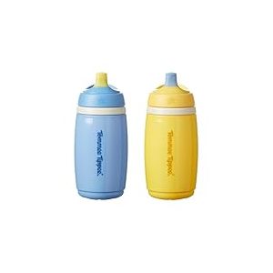 Tommee Tippee Tasse à Bec Active Isotherme, 266ml, Gourde Anti-renversement pour Bambins à Partir de 12 mois, Isotherme pour Garder les Boissons de Votre Bambin Fraîches, Bleu et Jaune, lot de 2