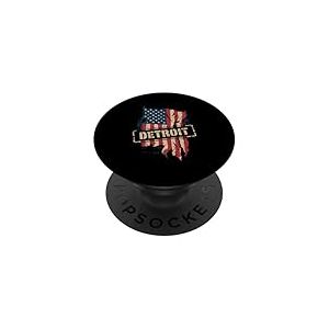 Detroit T-Shirt Michigan Drapeau Am&eacute;ricain USA 313 R&eacute;tro PopSockets PopGrip Adh&eacute;sif