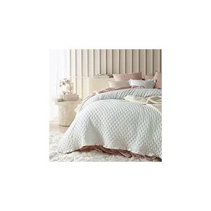 ROOM99 Molly Élégant Dessus de lit 200 x 220 cm Couvre-lit 2 Personnes canape Moderne matelassage jeté de canapé, idéal comme Couvre-lit avec Volant Écru