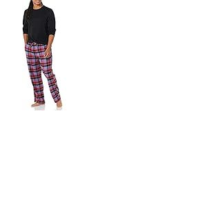 Amazon Essentials Ensemble de Pyjama avec Pantalon en Flanelle et T-Shirt à Manches Longues Homme, Bleu Tartan Mixte/Noir, XL