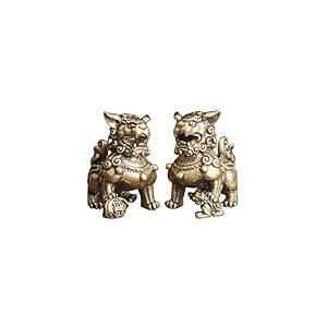 FOMIYES 2PCS Brass Lion Ornament Gold Home Decor Cute Mini Desktop Figurine Fortune Animal Sculpture Feng Shui Lion Statues Brass Lion Statue Desk Decor Lion