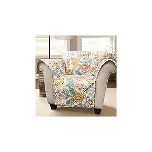 Lush Decor Sydney – Protection de Meubles pour Fauteuil, 180,3 x 190,5 cm (l x L), Bleu et Jaune – Jardin de Feuilles de Fleurs – Housse de Chaise matelassée à Motif Floral – Housse de Chalet de