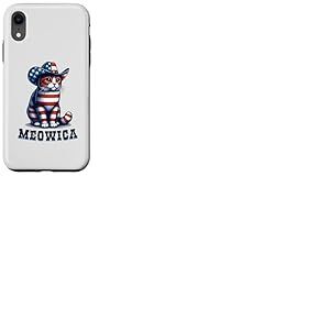 Meowica Cat 4 juillet drapeau américain chat feu d'artifice patriotique Coque pour iPhone XR
