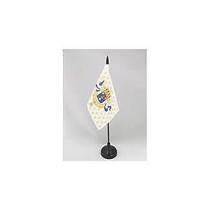 AZ FLAG - Drapeau De Table Royaume de France C&oelig;ur de J&eacute;sus - 15x10 cm - Mini Drapeau Royaliste Fran&ccedil;ais De Bureau 100% Polyester Avec Hampe De 25cm Et Socle En Plastique Noir