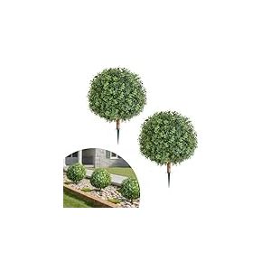 VEVOR Boule Buis Topiaire Artificiel Ext&eacute;rieur avec Piquet, 559 mm, Lot de 2, Fausses Plantes, Faux Arbustes Buissons pour D&eacute;coration Ext&eacute;rieur Int&eacute;rieur, Porche, Patio, Jardin, Balcon, Arri&egrave;re-Cour