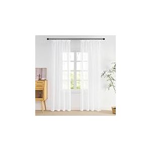 NICETOWN Rideaux Voilages Blanc Lot de 2, 140x225cm (Largeur x Hauteur) Galon Fronceur, Semi-Transparent Lumineux pour Porte Salon Chambre Maison, D&eacute;coration Fen&ecirc;tre