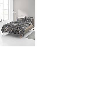 Bierbaum Parure de lit 4140 en Flanelle Fine, 100% Coton, conçue en Allemagne, Anthracite 10, 155 x 220 cm + 80 x 80 cm, Taille Confortable