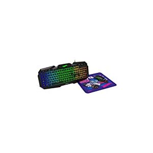 KROM Kit Clavier, Souris et Tapis de Souris Hot Wheels Edition Kustom- Clavier à Membrane RGB, Souris 7200 DPI, Tapis de Souris en Tissu Doux et résistant, Clavier Allemande, Noir