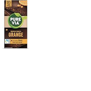Pure Via Tablette Chocolat Noir & Orange à la stevia, sans sucre ajouté, Équitable 100g