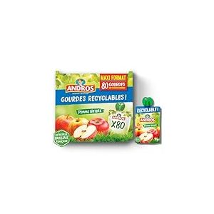 ANDROS Compote de Fruit Gourde Recyclable, Pomme, Id&eacute;al pour le Go&ucirc;ter des Enfants - Lot de 80